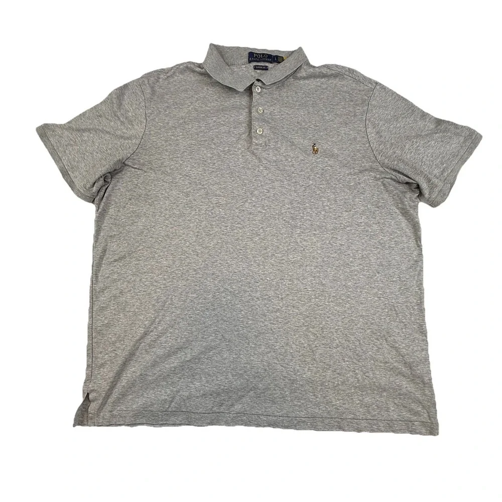 Polo Ralph Lauren Short Sleeve Polo Shirt Flesh Pony Heathered Gray Men's Large